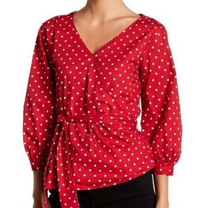 Love Fire Red White Polka Dot Top NWOT
